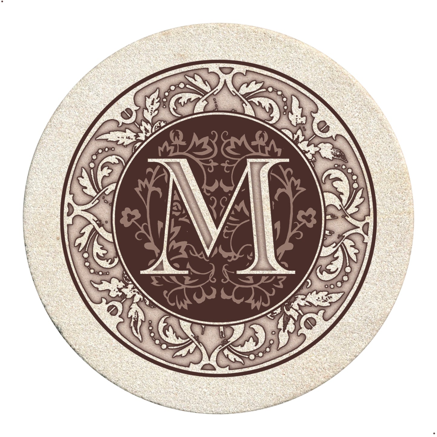 Thirstystone 4 Pack Monogram Letter M Sandstone Coasters in Bronze Iron Ram Coaster Holder 4.75" x 4.38" x 2.75"