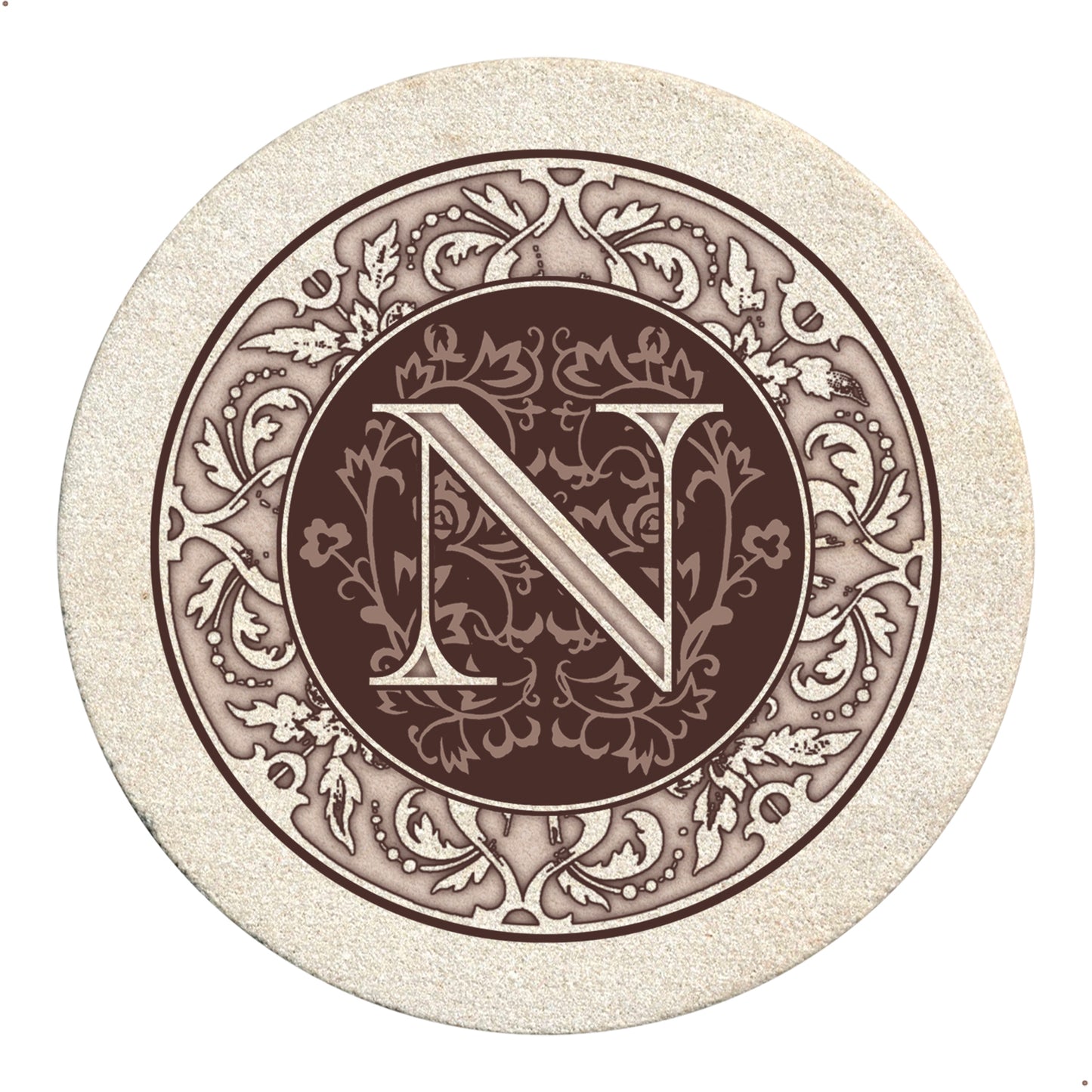 Thirstystone 4 Pack Monogram Letter N Sandstone Coasters in Bronze Iron Ram Coaster Holder 4.75" x 4.38" x 2.75"