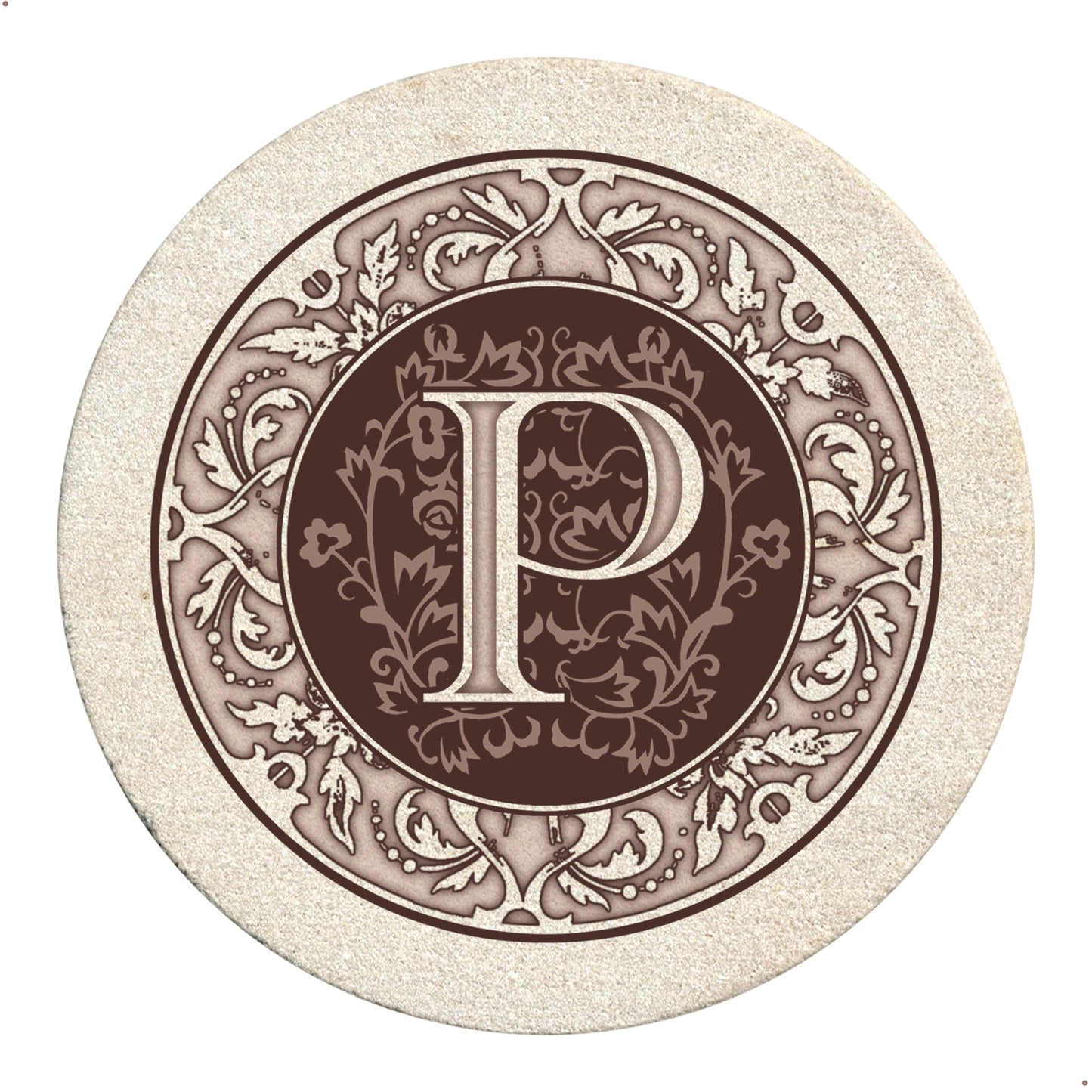 Thirstystone 4 Pack Monogram Letter P Sandstone Coasters in Bronze Iron Ram Coaster Holder 4.75" x 4.38" x 2.75"
