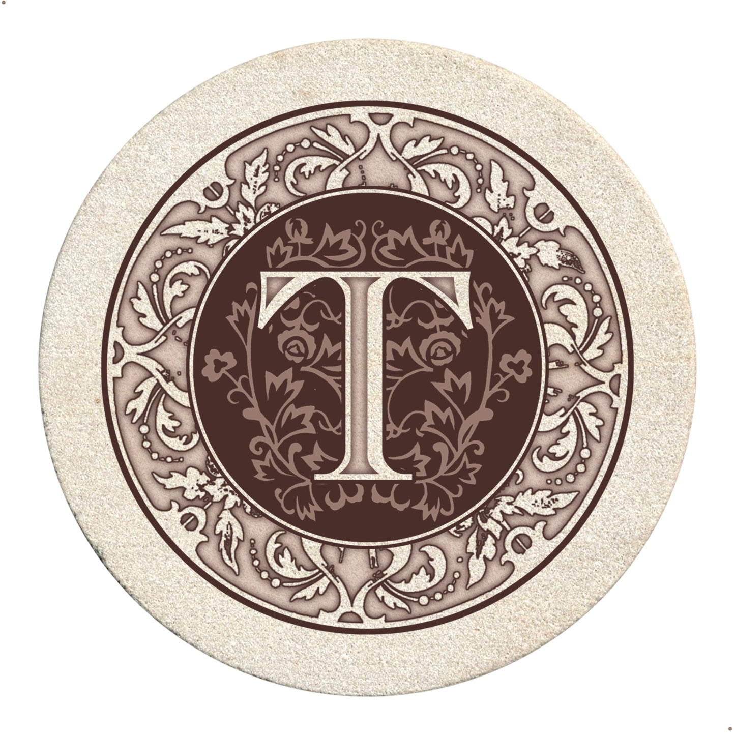 Thirstystone 4 Pack Monogram Letter T Sandstone Coasters in Bronze Iron Ram Coaster Holder 4.75" x 4.38" x 2.75"