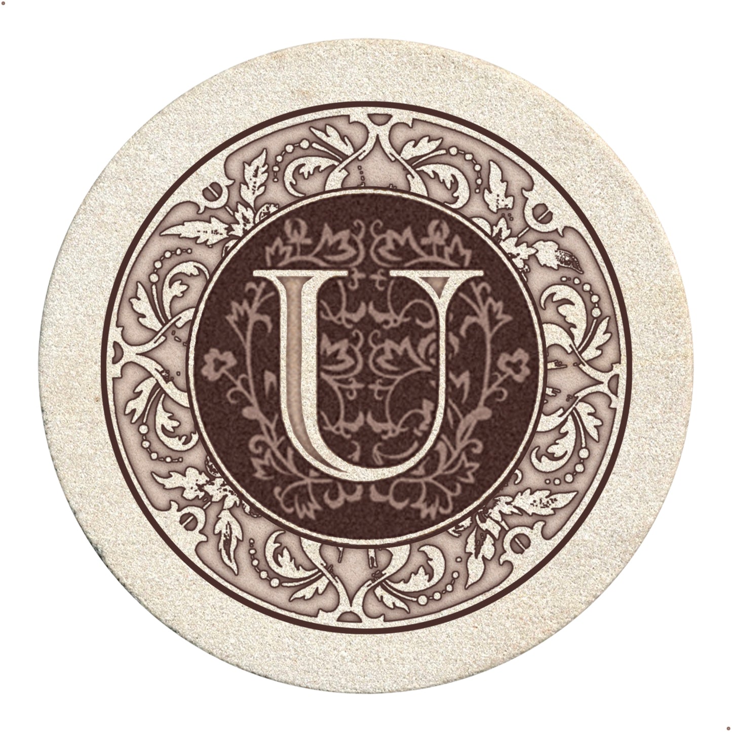 Thirstystone 4 Pack Monogram Letter U Sandstone Coasters in Bronze Iron Ram Coaster Holder 4.75" x 4.38" x 2.75"