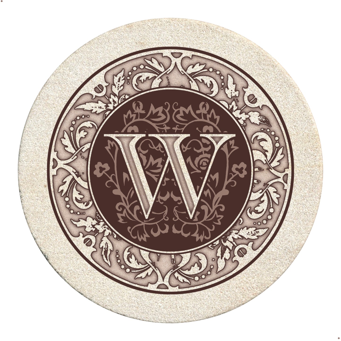 Thirstystone 4 Pack Monogram Letter W Sandstone Coasters in Bronze Iron Ram Coaster Holder 4.75" x 4.38" x 2.75"