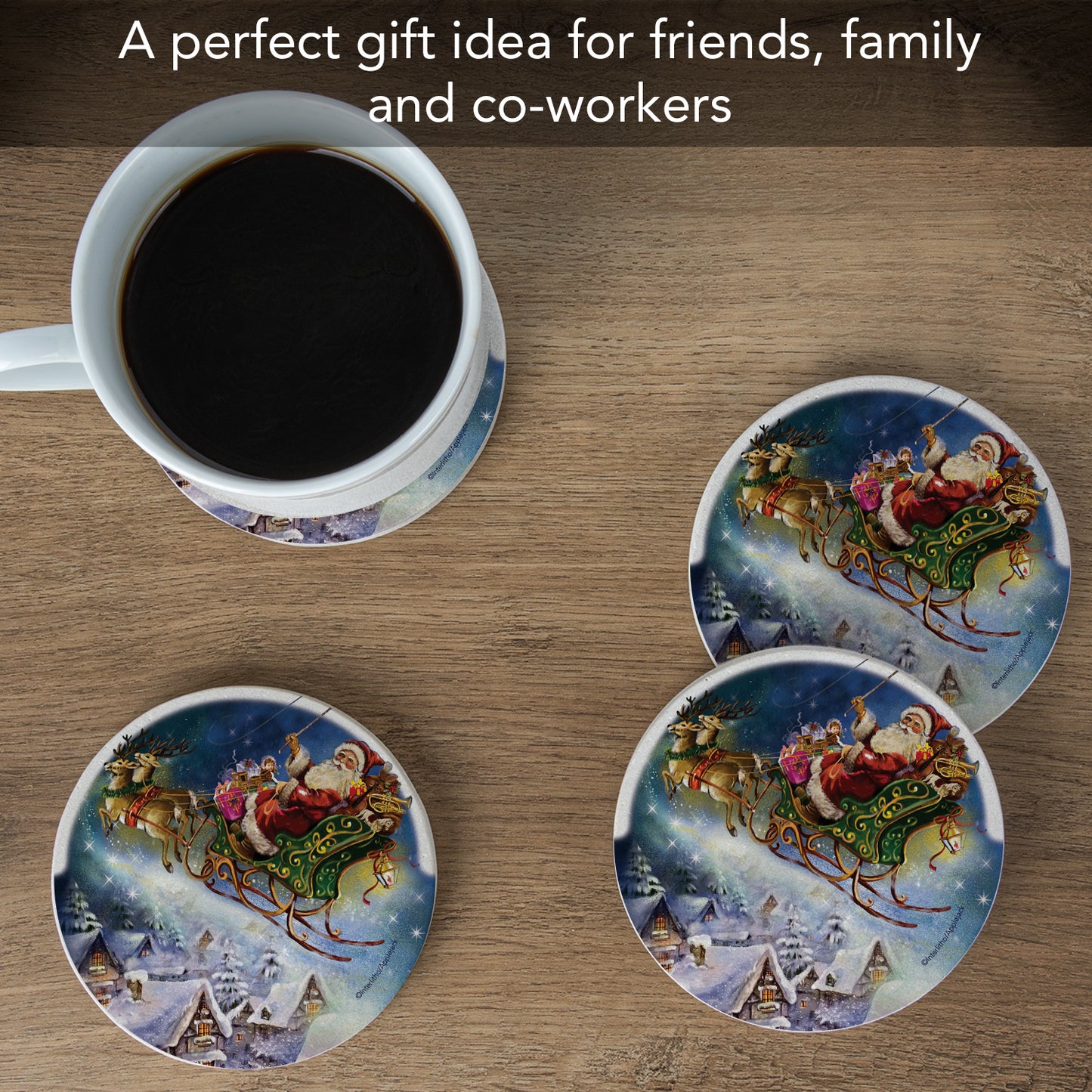 Thirstystone Santa’s Sleigh Natural Sandstone Coaster 4 Pack Eco-Friendly, Absorbent, Easily Wipes Clean