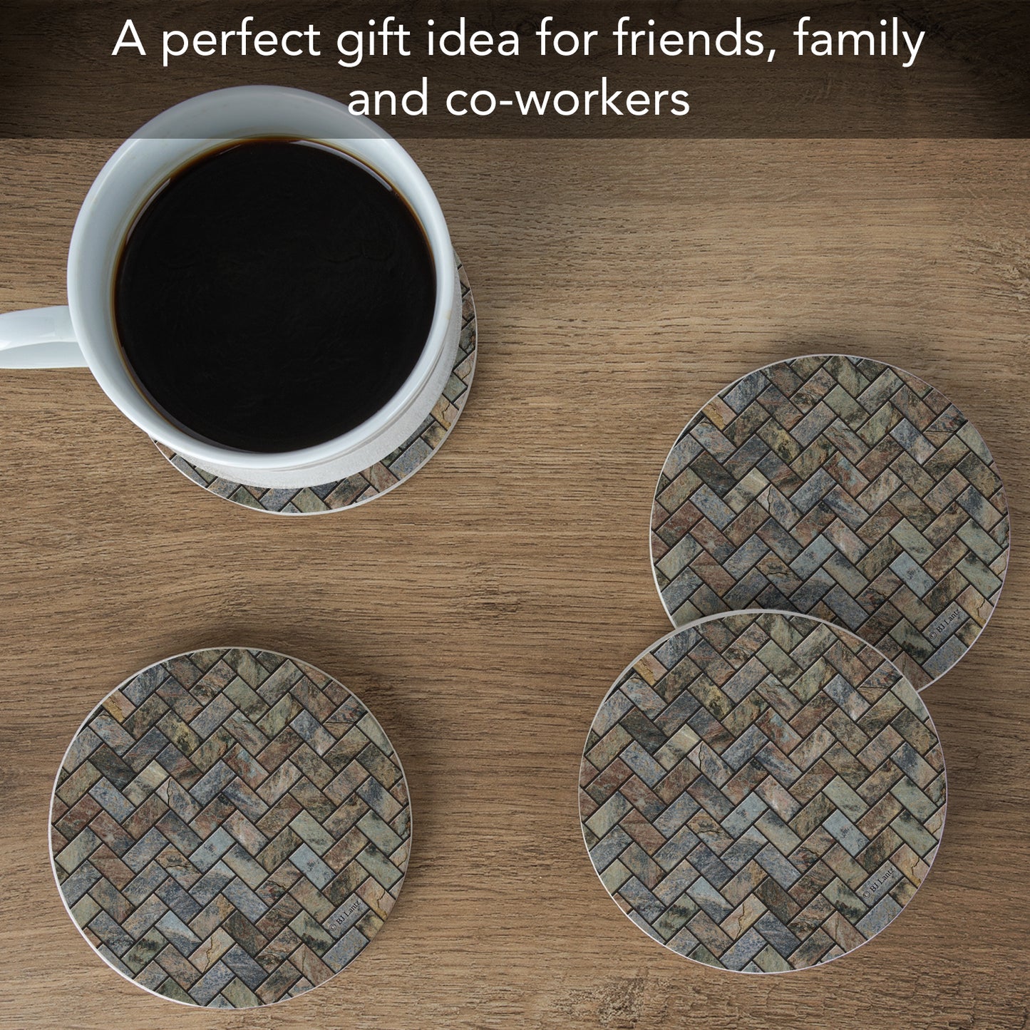 Thirstystone Herringbone Pattern 4 Pack Natural Sandstone Coasters 4" Round