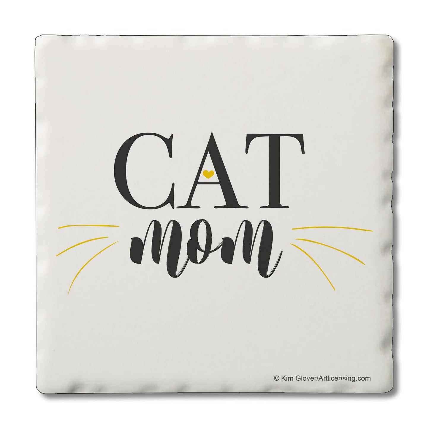 Thirstystone Cat Mom Single Tumbled Tile Stone Coaster with Protective Cork Backing Manufactured in The USA 4" Square, Artistic, Easily Wipes Clean