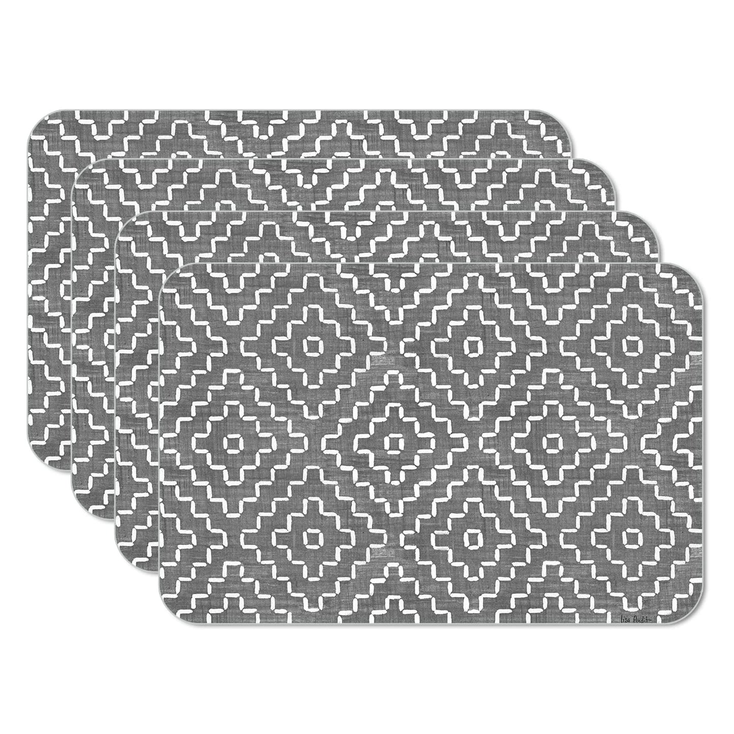 CounterArt Grey Flannel Design 4 Pack Reversible Easy Care Flexible Placemats Made in the USA