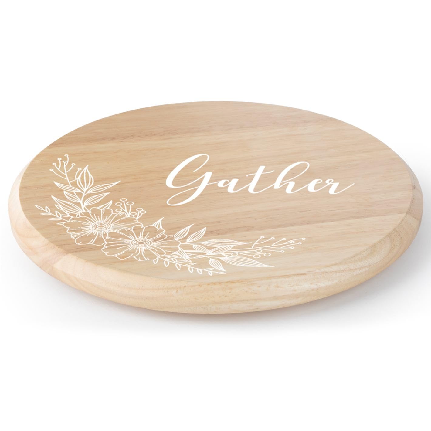 CounterArt Floral Gather Wood Lazy Susan Turntable 14" Diameter for Serving Kitchen Organization Condiment Caddy