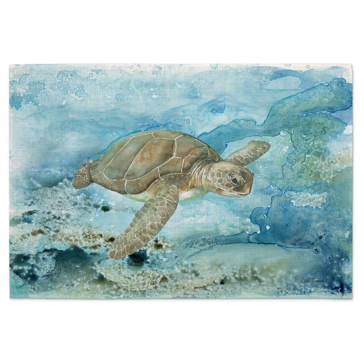 Highland Home Under Sea Turtle 4 Pack Poly-Cotton Blend Fabric Placemats 18" x 12" Manufactured in The USA