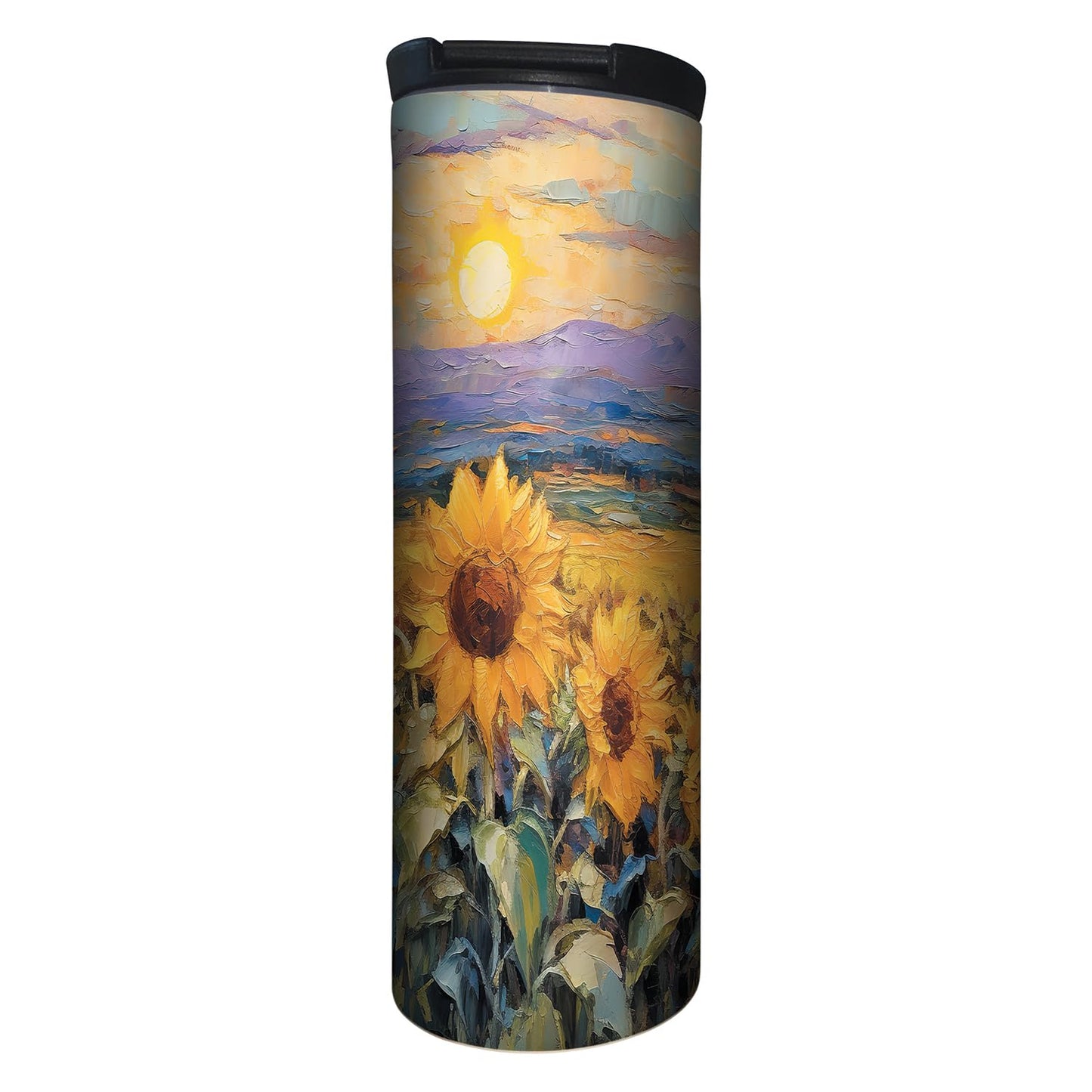 Highland Home Field of Sunflowers Decorative Stainless Steel Double Wall Insulated Travel Tumbler with Lid 17 oz. Manufactured in the USA Dishwasher Safe