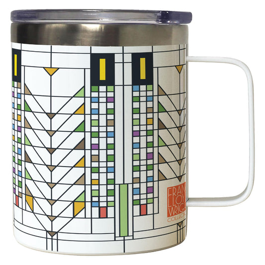 Frank Lloyd Wright's Tree of Life Design on Stainless Steel Mug with Lid 12 oz. Manufactured in the USA