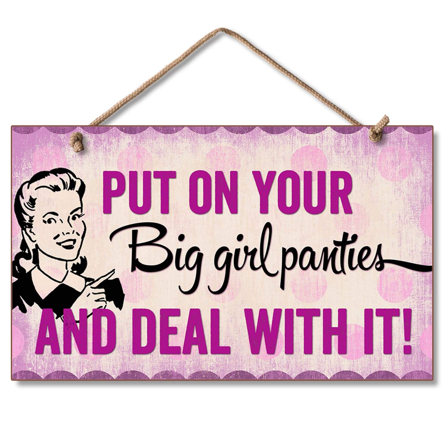 CounterArt Big Girl Panties Decorative Hanging Wood Wall Sign 9.5” x 5.75” Made in the USA Features Braided Rope Hanger