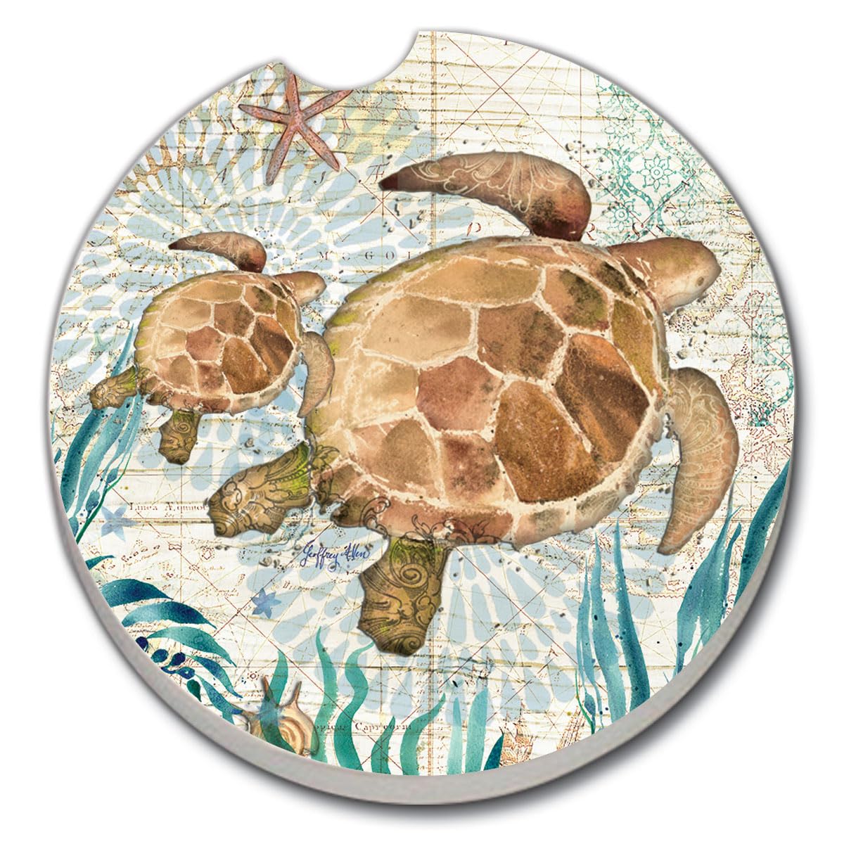 Thirstystone Monterey Bay Turtle Single Absorbent Stone Coaster for Vehicle Cup Holder 2.6” Diameter Manufactured in The USA