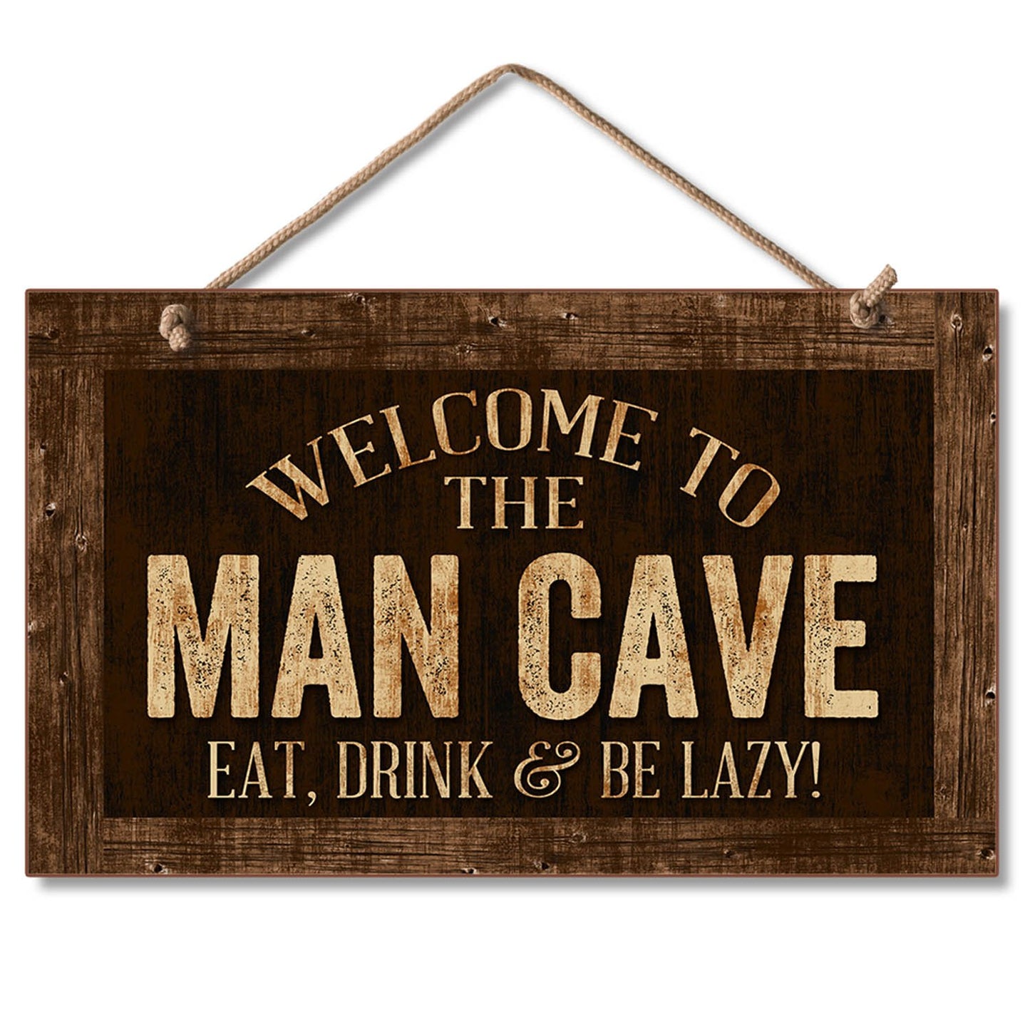 CounterArt Man Cave Decorative Hanging Wood Wall Sign 9.5” x 5.75” Made in the USA Features Braided Rope Hanger