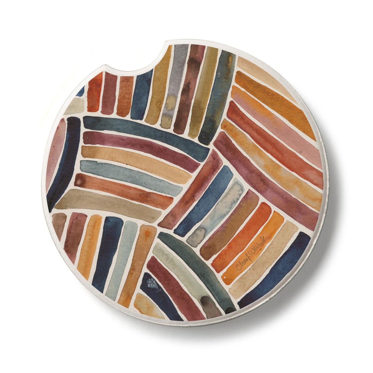 Thirstystone Furrow Stripes Single Absorbent Stone Coaster for Vehicle Cup Holder 2.6” Diameter Manufactured in The USA