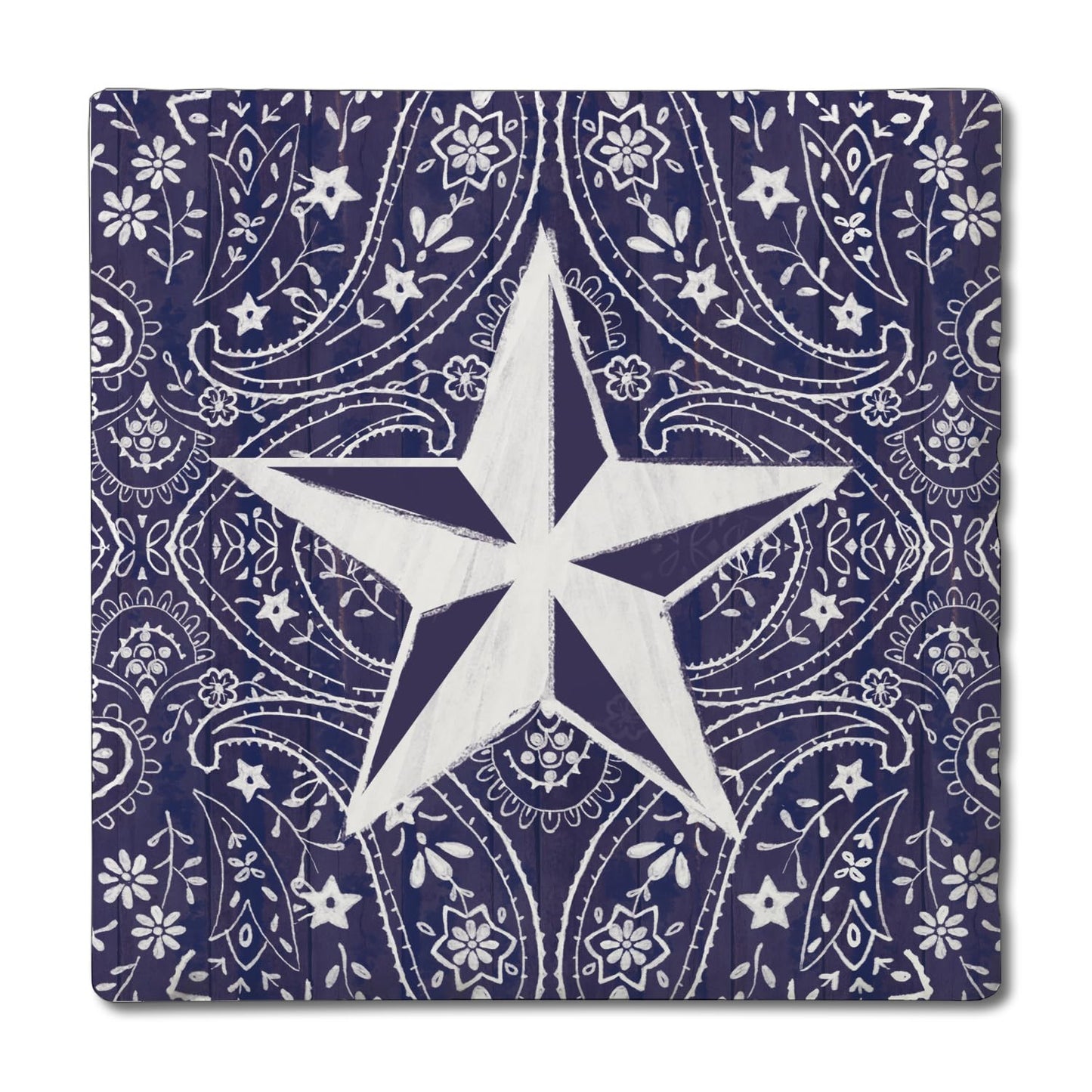 Thirstystone Blue Bandana Star 4-Pack Tumbled Tile Stone Coasters 4" Square Manufactured in the USA