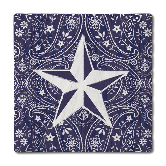 Thirstystone Blue Bandana Star 4-Pack Tumbled Tile Stone Coasters 4" Square Manufactured in the USA