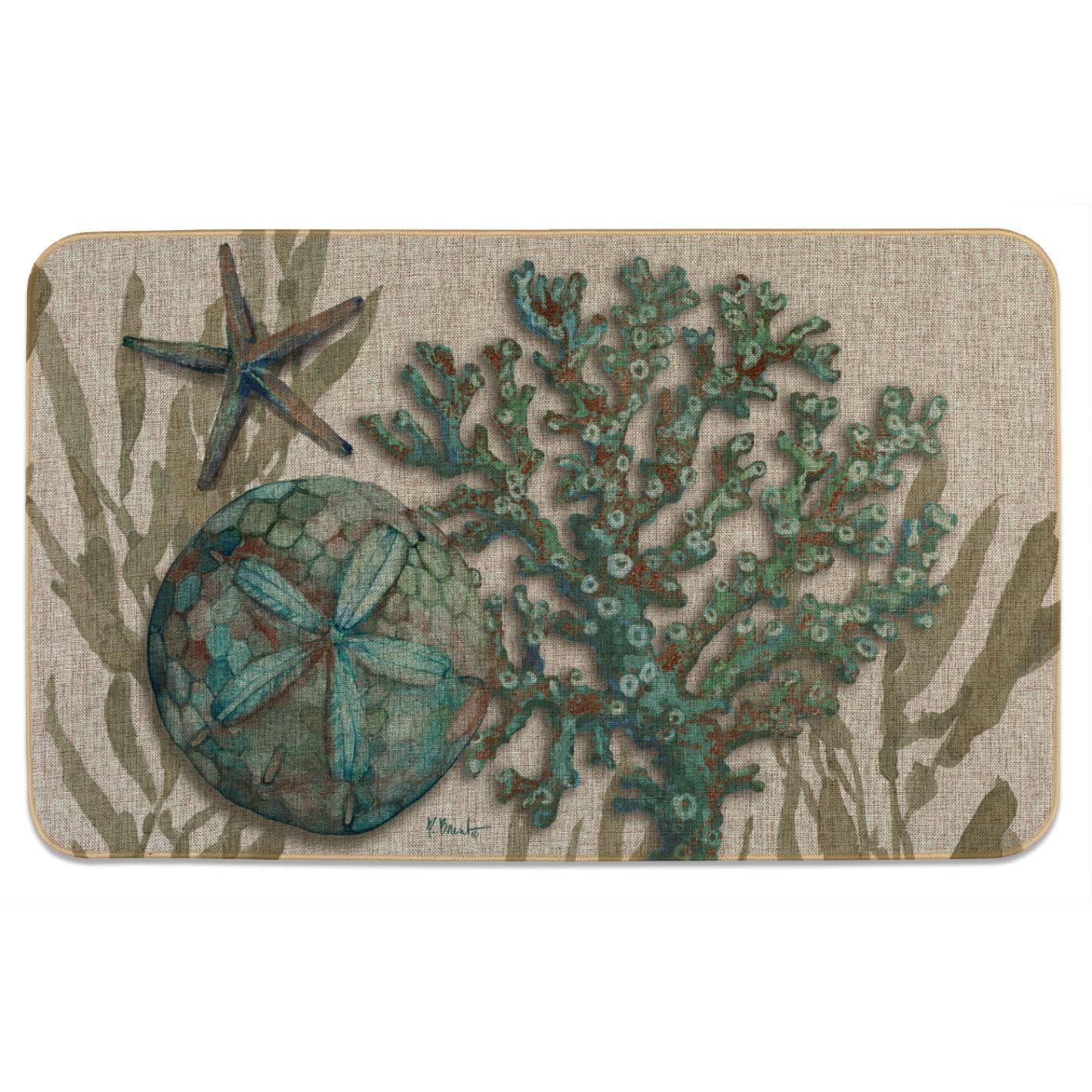 Counterart Crescent Beach Shells Indoor/Outdoor Natural Linen Look Floor Mat with Recycled Rubber Backing Manufactured in The USA 29.5” x 17.75”