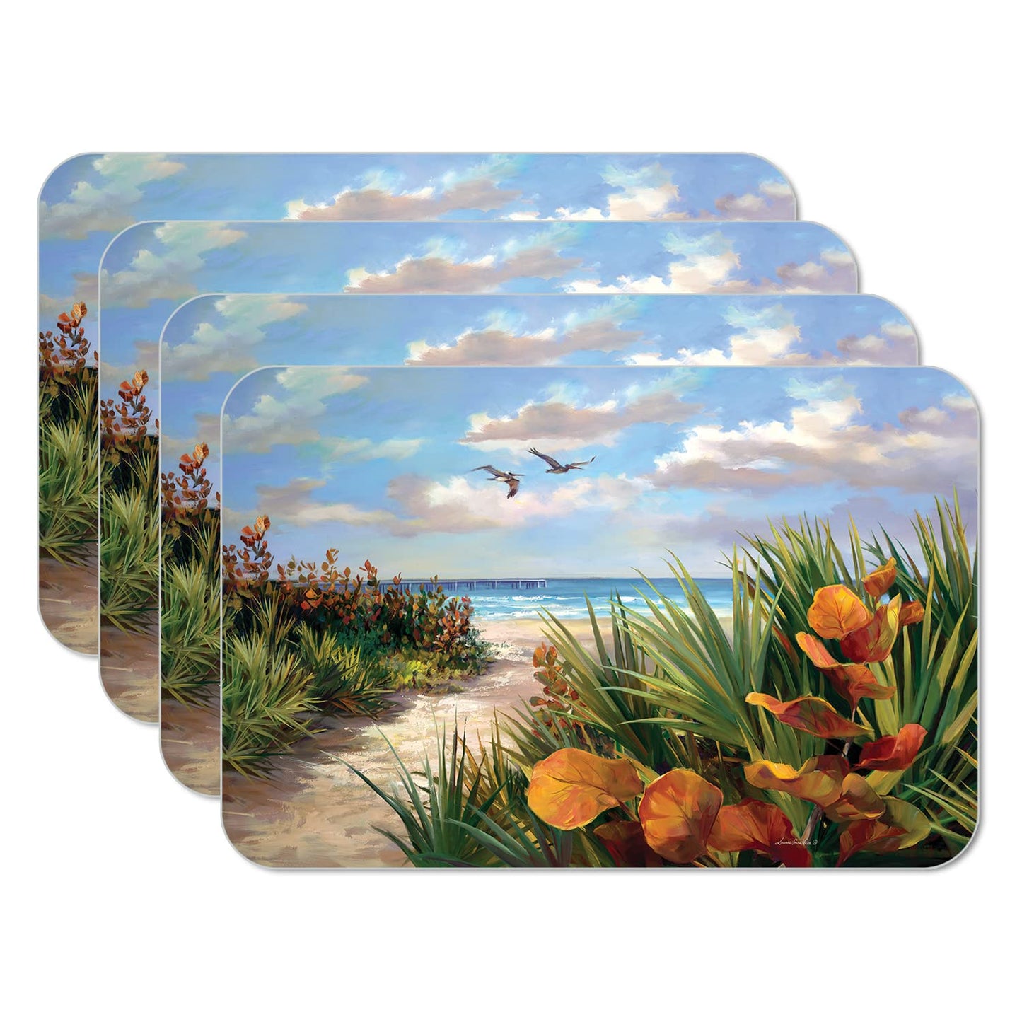 CounterArt Beach Path 4 Pack Reversible Easy Care Flexible Placemats Made in the USA