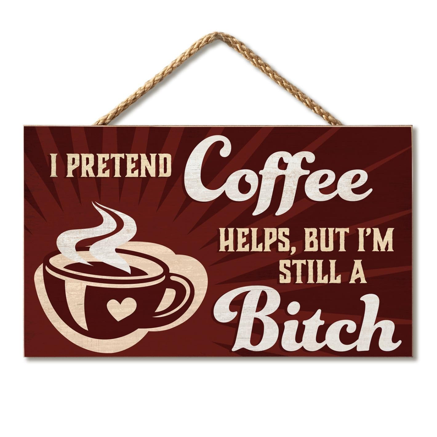 CounterArt I Pretend Decorative Hanging Wood Wall Sign 9.5” by 5.75” Made in the USA Features Braided Rope Hanger