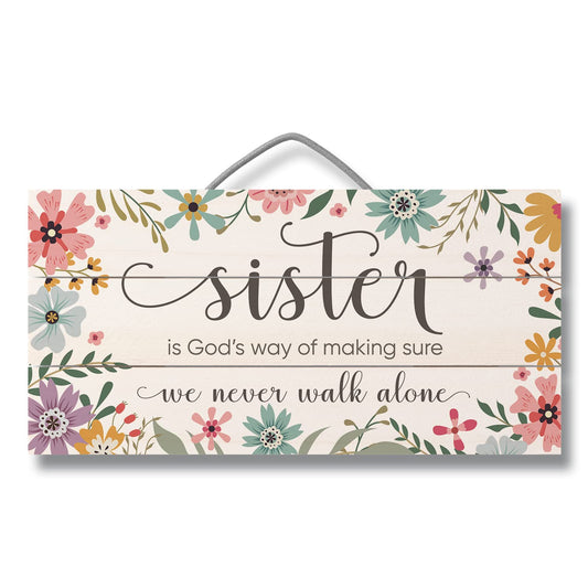 Sister Is God's Way Decorative Slatted Pallet Wood Sign 12" by 6" Made in the USA Wire Hanger Doubles as an Easel
