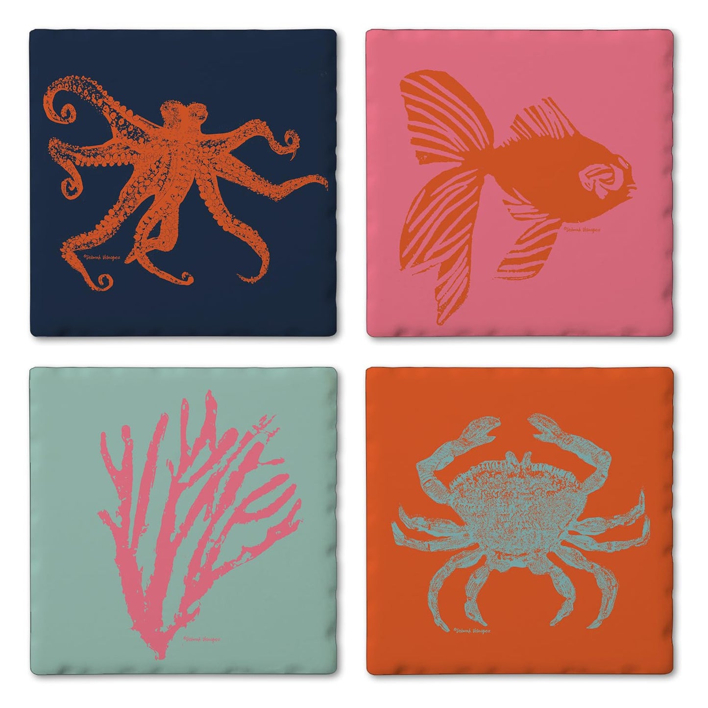 Thirstystone Coastal Culture 4-Pack Tumbled Tile Stone Coasters 4" Square