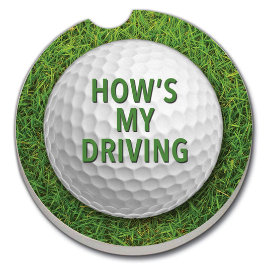 Thirstystone How's My Driving-Golf Single Absorbent Stone Car Coaster 2.6” Diameter Manufactured in the USA