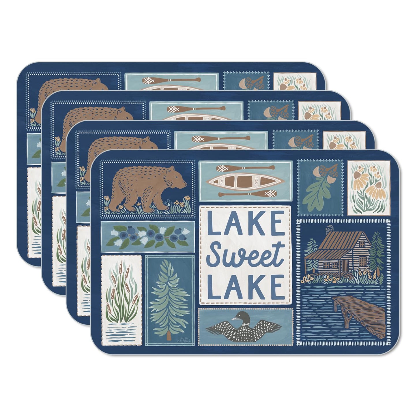 CounterArt Lakeside 4 Pack Reversible Easy Care Flexible Placemats Made in the USA