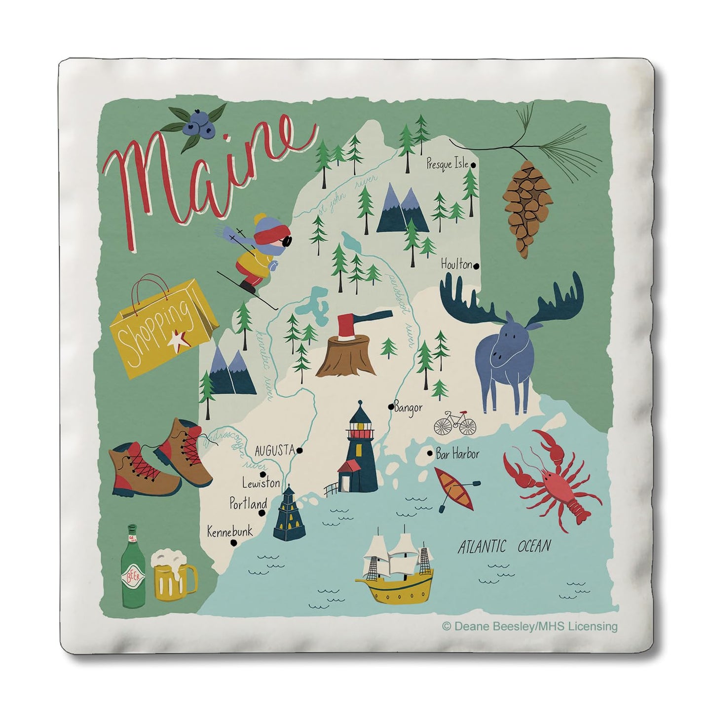 Thirstystone Maine Home State 4 Pack Tumbled Tile Stone Coasters 4" Square Manufactured in the USA