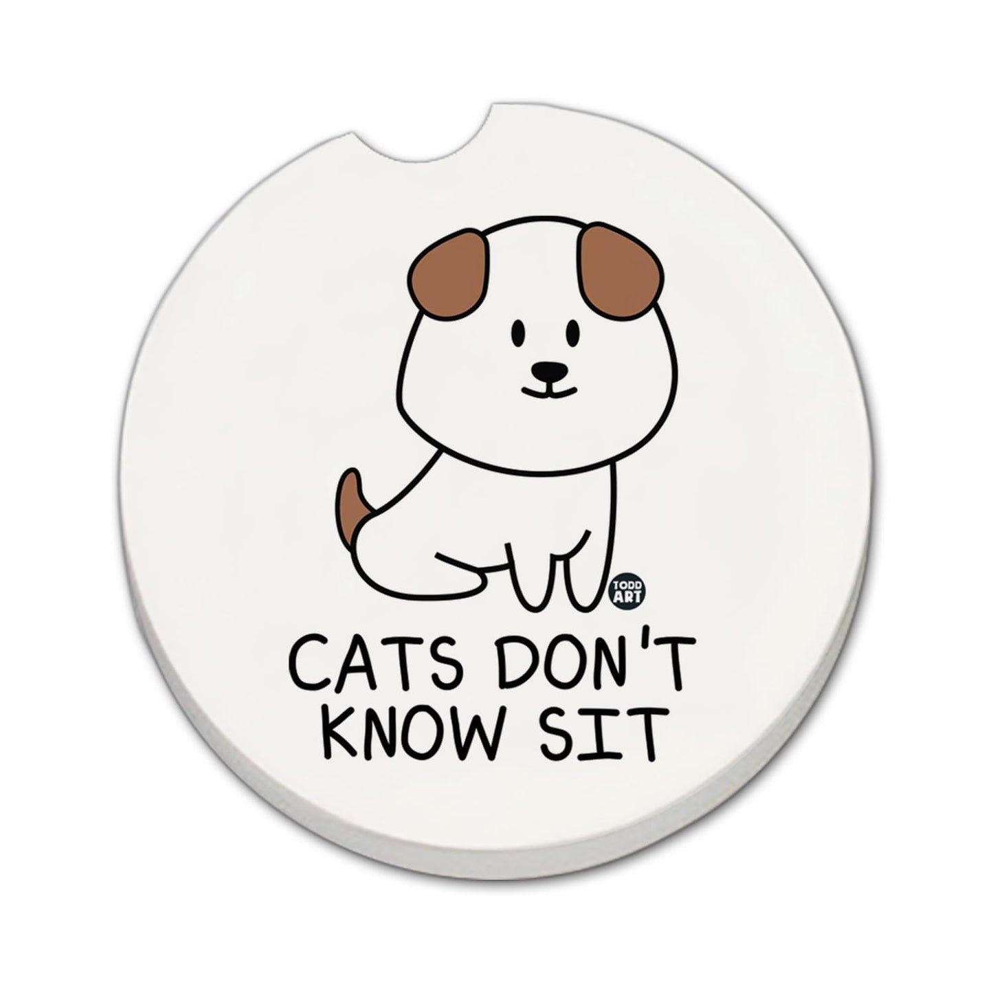 Thirstystone Cats Don't Know Sit Single Absorbent Stone Coaster for Vehicle Cup Holder 2.6” Diameter Manufactured in The USA