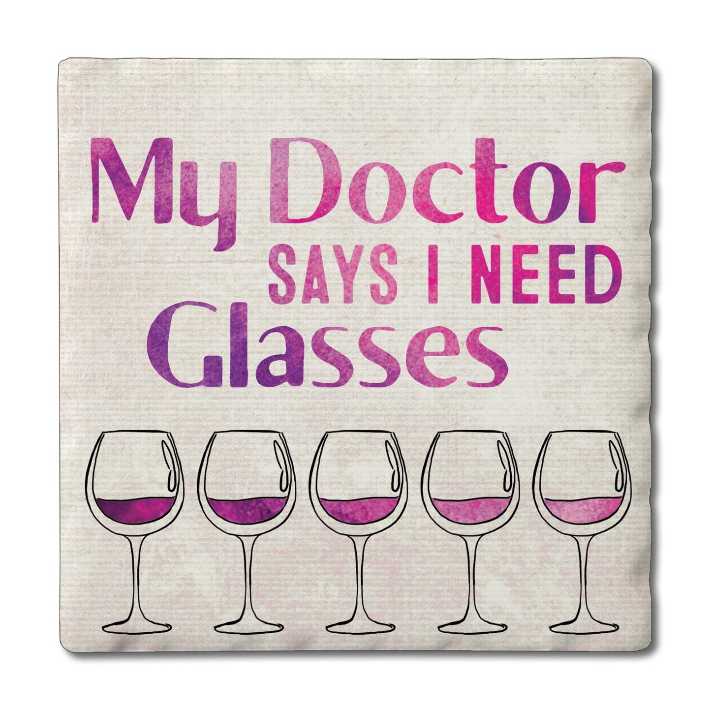 Thirstystone Need Glasses Single Tumbled Tile Stone Coaster with Protective Cork Backing Manufactured in The USA 4" Square, Artistic, Easily Wipes Clean