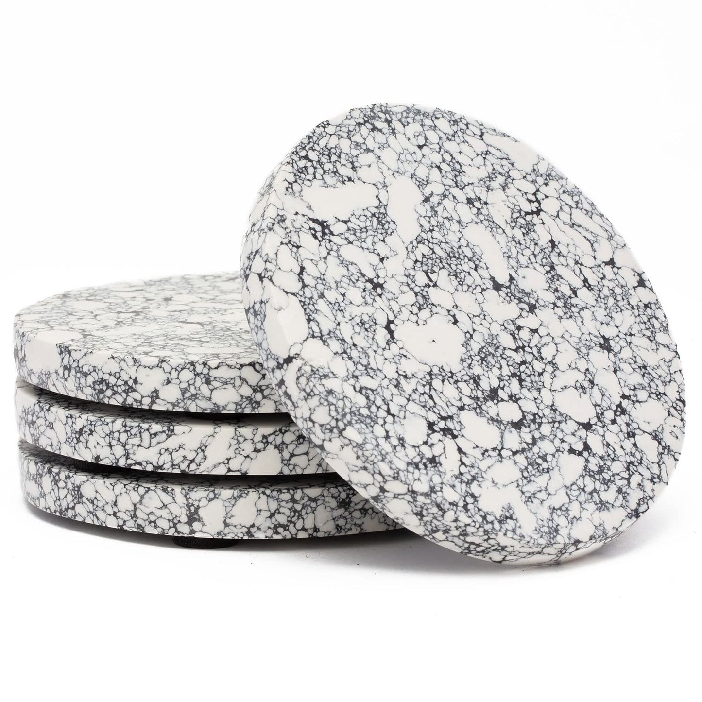 Thirstystone 4 Pack Black Grey & White Round Resin Coasters 4" Round Heat Tolerant Protects Surfaces Easily Wipes Clean