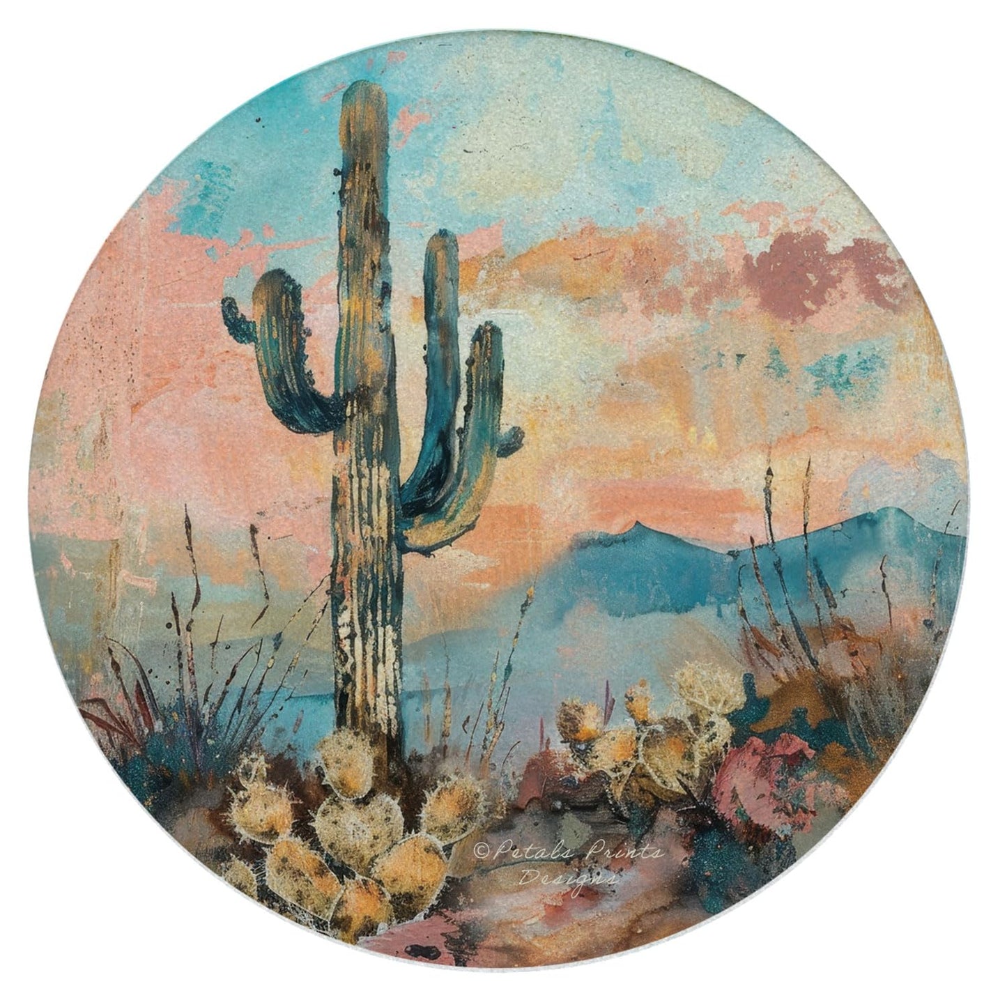 Thirstystone Desert Dream Single Round Natural Sandstone Coaster with Protective Cork Backing Manufactured in The USA 4" Diameter