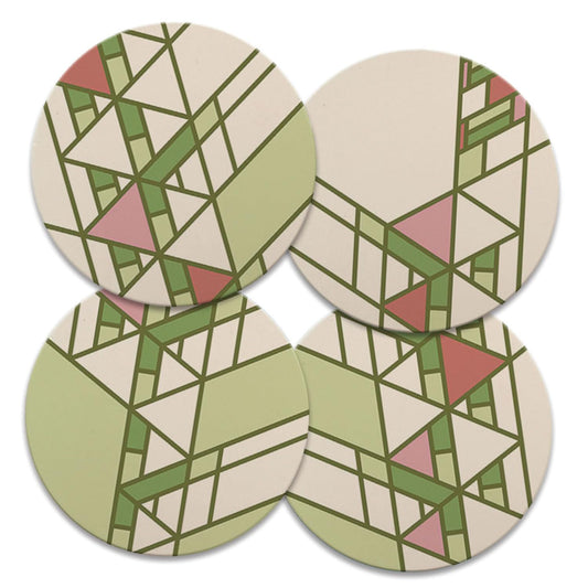 Hollyhock Details Assorted Designs from Frank Lloyd Wright Foundation on 4 Pack Round Absorbent Stone Coasters 4" Diameter