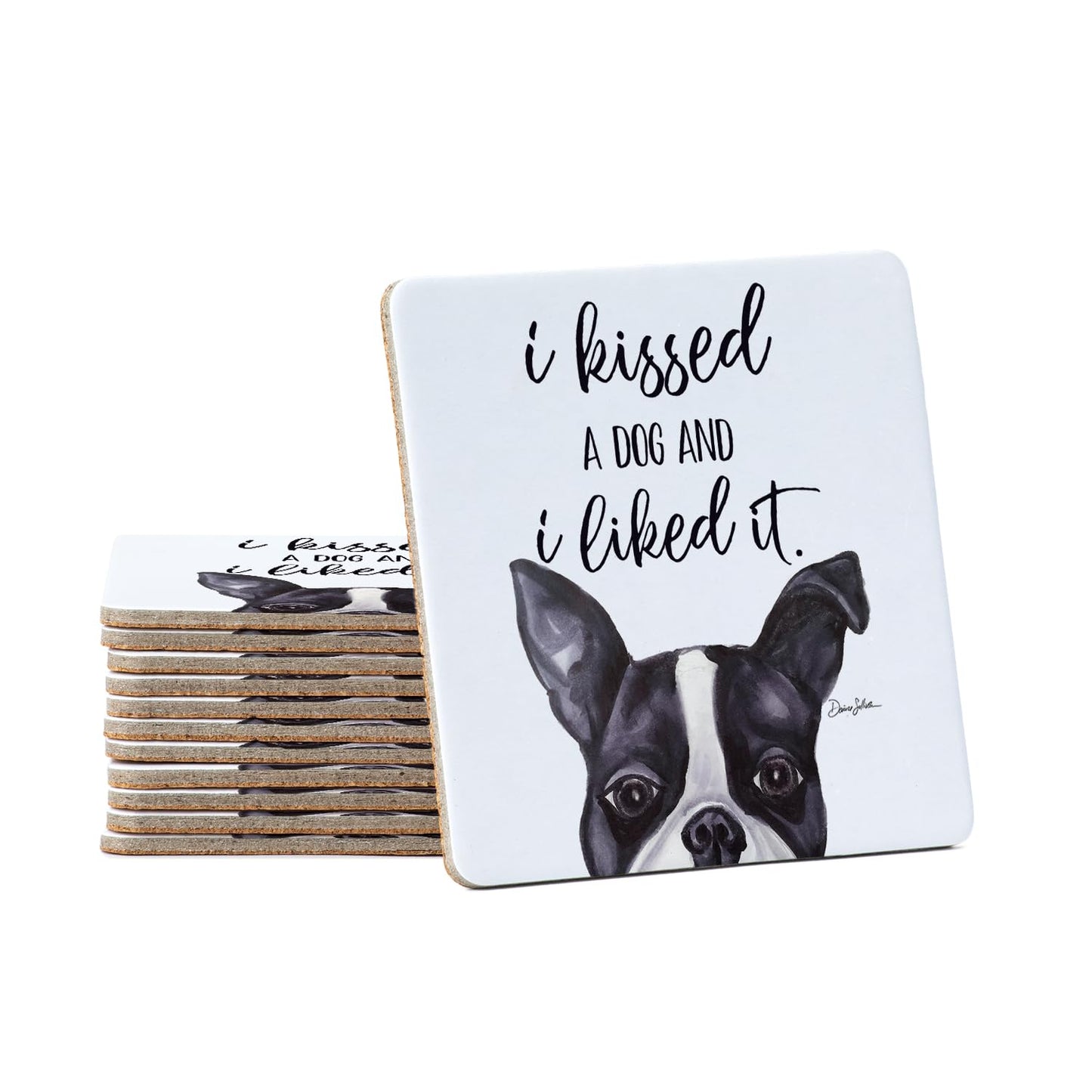 Thirstystone Kissed A Dog 12-Pack Cork Back Paper Bar Coasters Made in The USA Humourous Quotes Attractive Designs