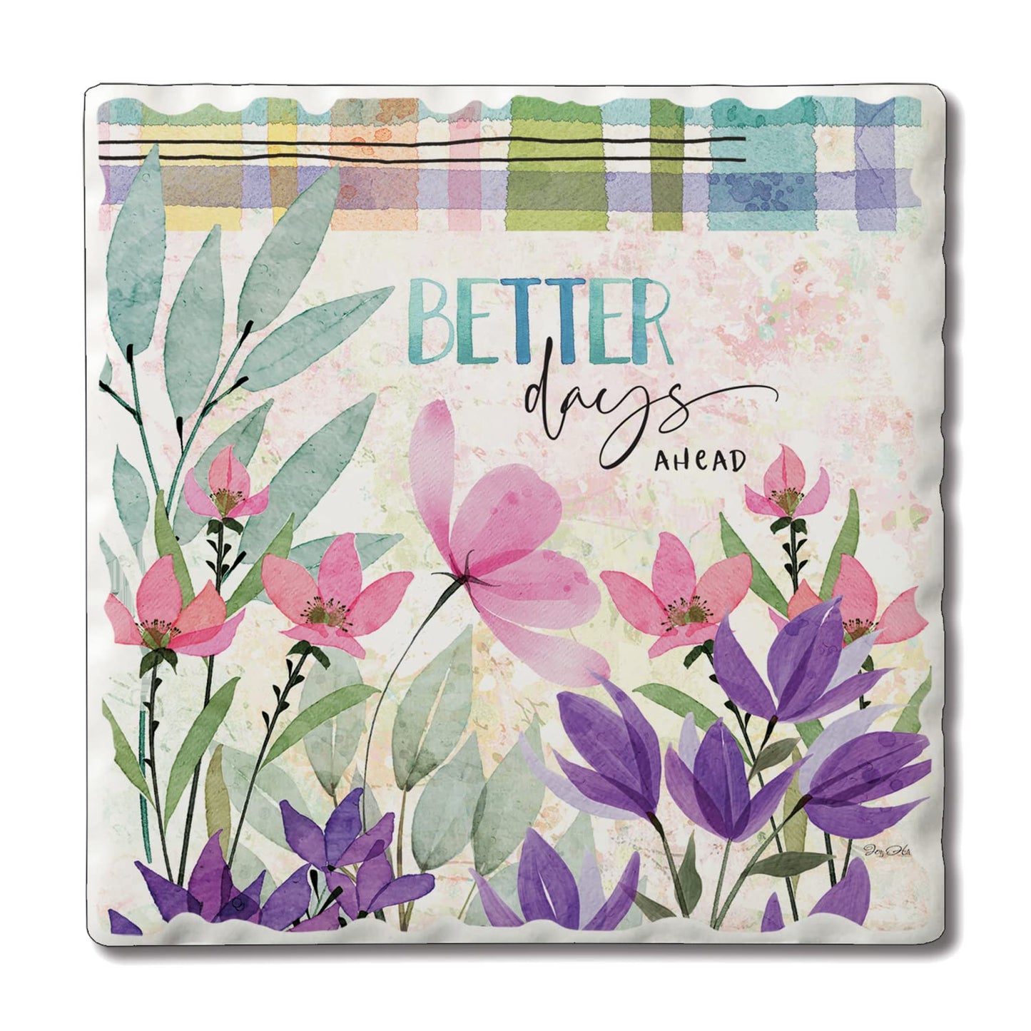Thirstystone Better Days Single Tumbled Tile Stone Coaster with Protective Cork Backing Manufactured in The USA 4" Square