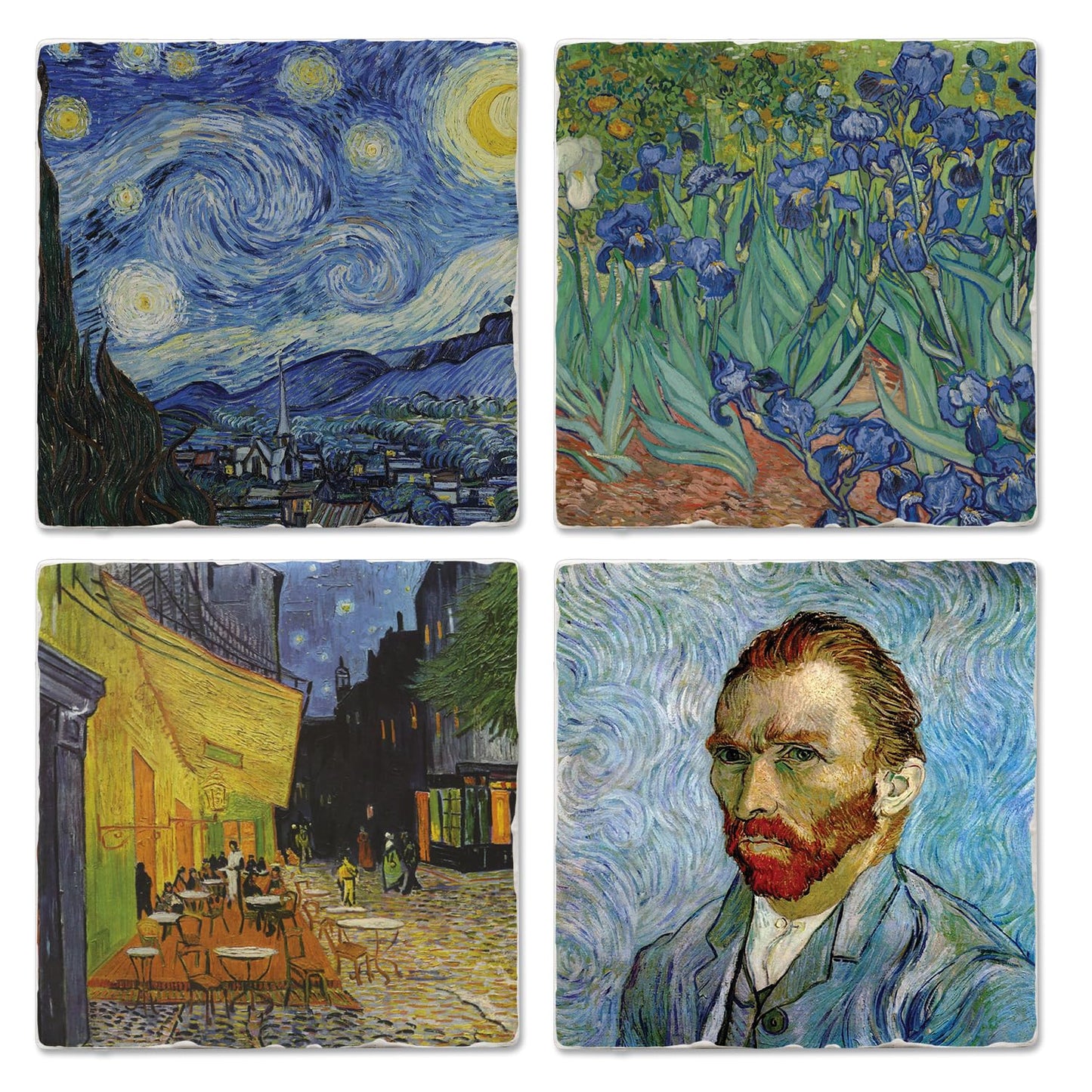Thirstystone Van Gogh Classics 4-Pack Assorted Tumbled Tile Stone Coasters 4" Square