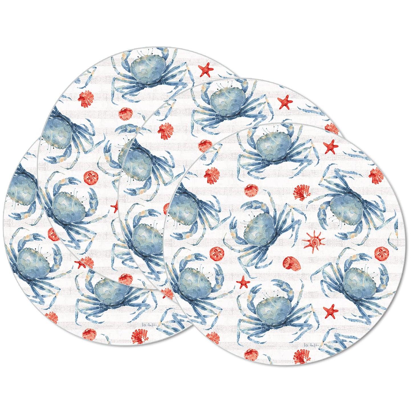 CounterArt Crabs 4 Pack Round Reversible Easy Care Placemats Made in the USA