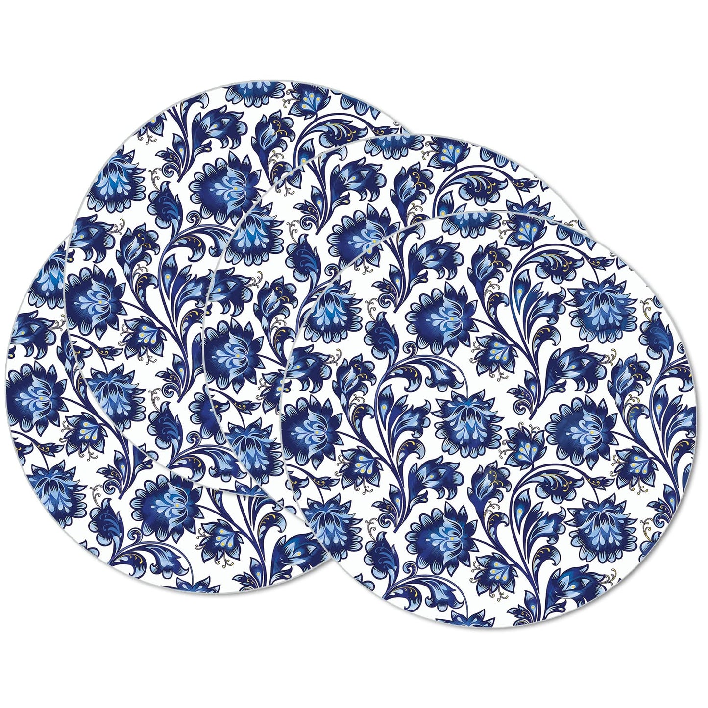 CounterArt Shades of Blue 4 Pack Round Reversible Easy Care Flexible Placemats Made in the USA