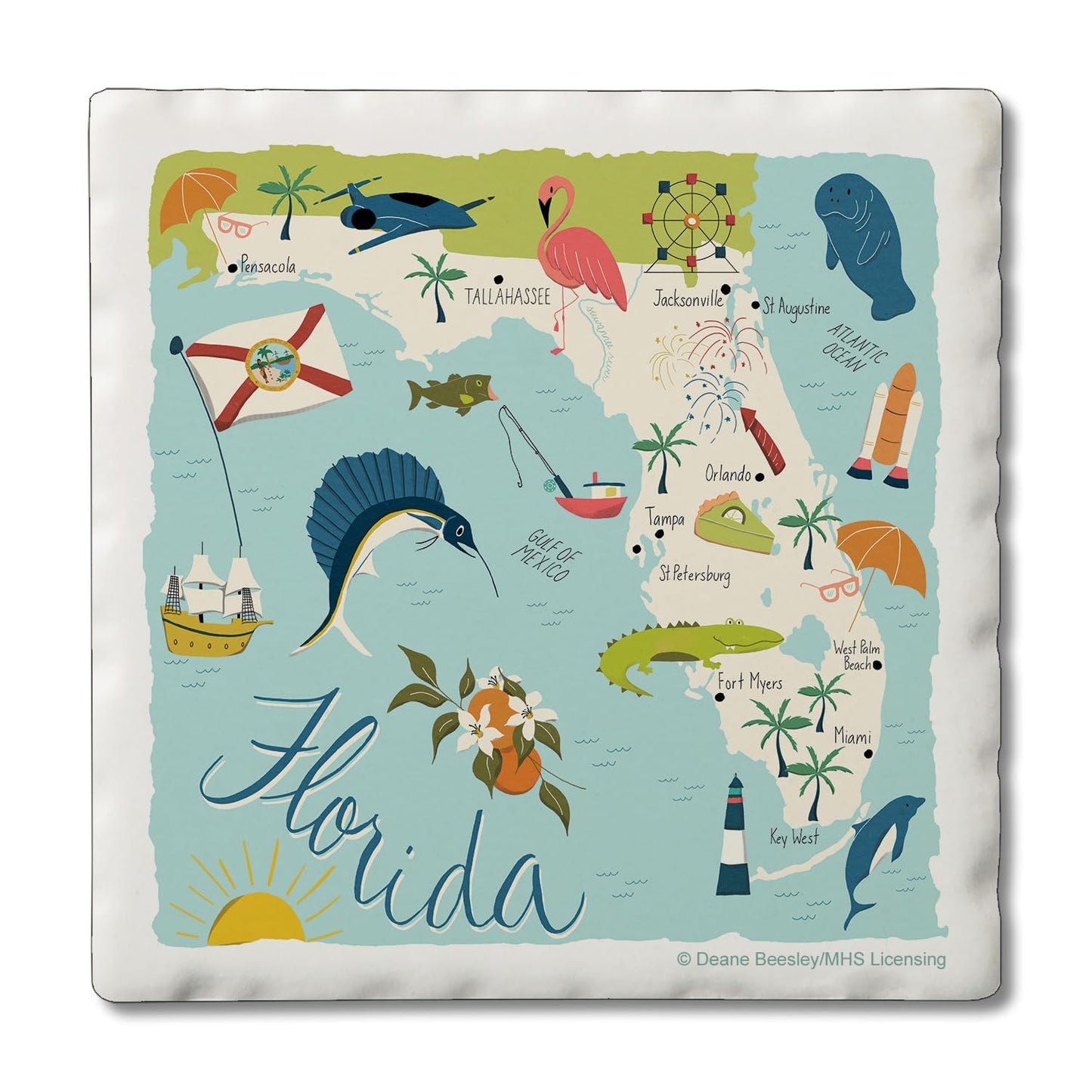 Thirstystone Florida Home State 4 Pack Tumbled Tile Stone Coasters 4" Square Manufactured in the USA