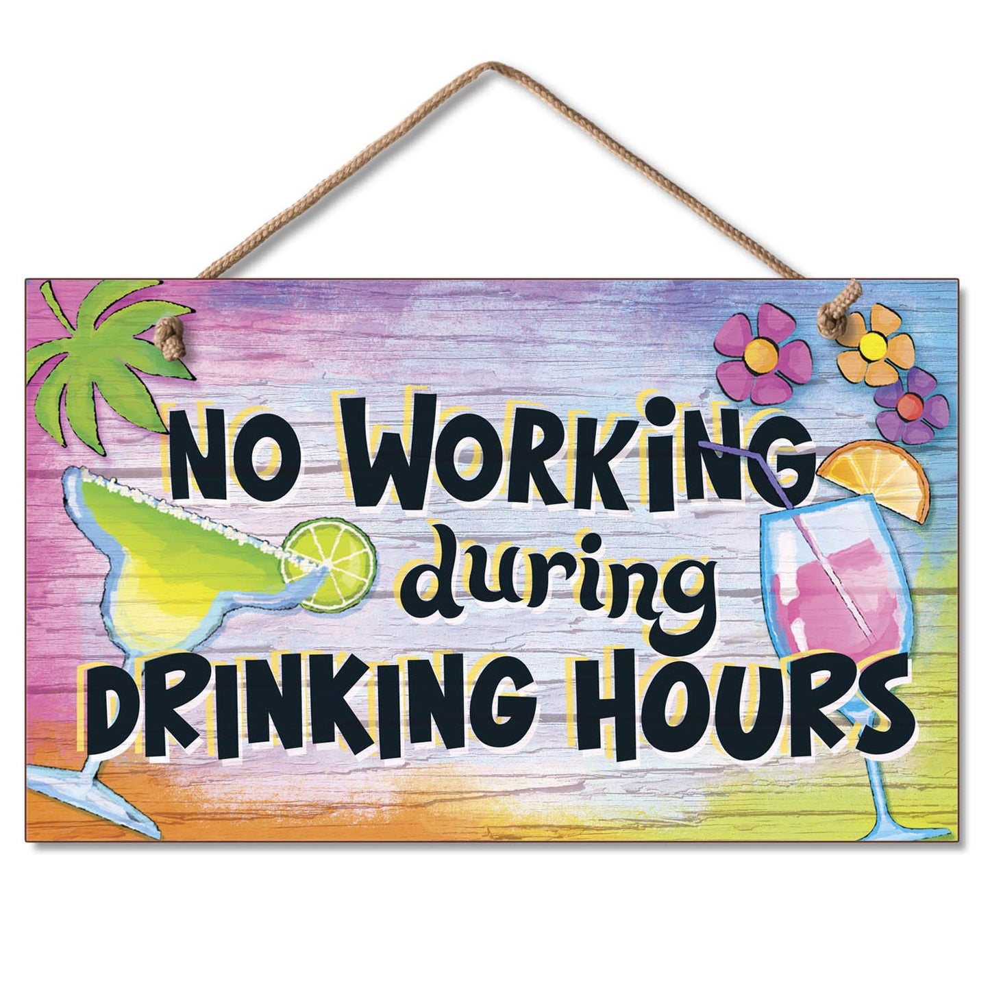 CounterArt No Working Decorative Hanging Wood Wall Sign 9.5” x 5.75” Made in the USA Features Braided Rope Hanger