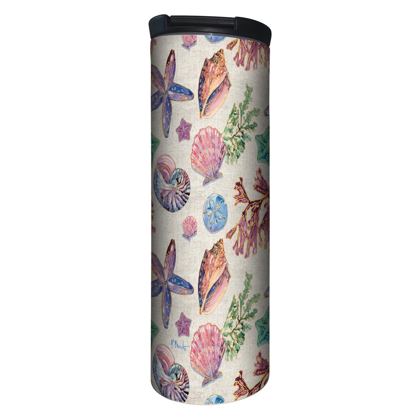 Highland Home Decorative Stainless Steel Double Wall Insulated Travel Tumbler with Lid 17 oz. Manufactured in the USA Dishwasher Safe (Spectrum Shells)