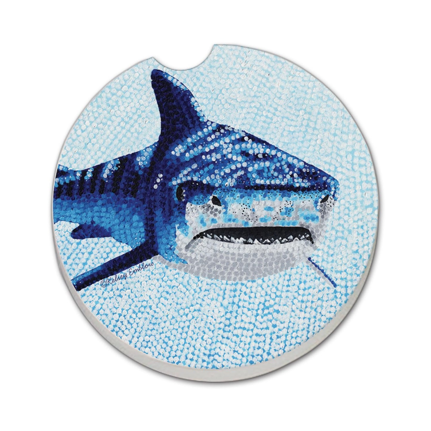Thirstystone Tiger Shark Single Absorbnent Stone Coaster for Vehicle Cup Holder 2.6” Diameter Manufactured in The USA