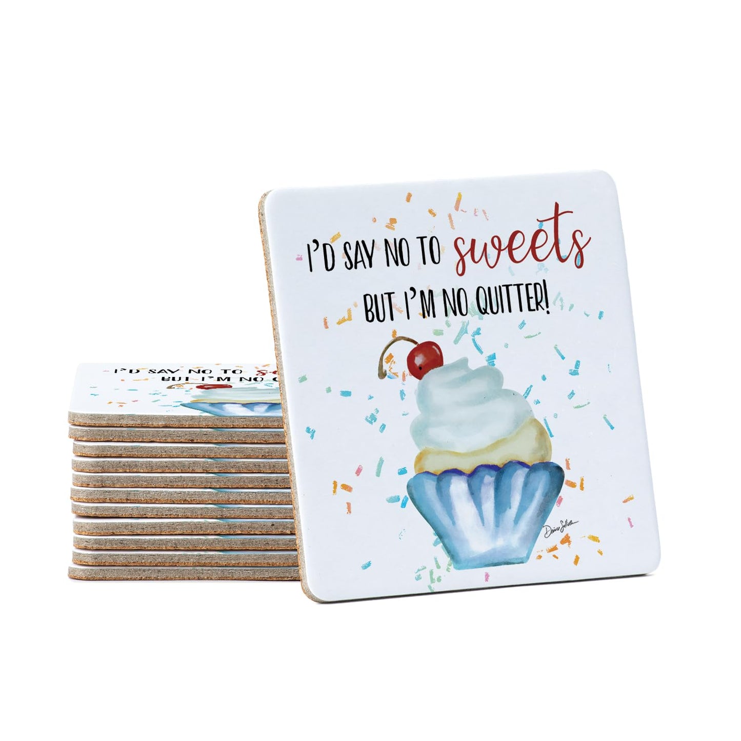 Thirstystone No Sweets 12-Pack Cork Back Paper Bar Coasters Made in The USA Humourous Quotes Attractive Designs