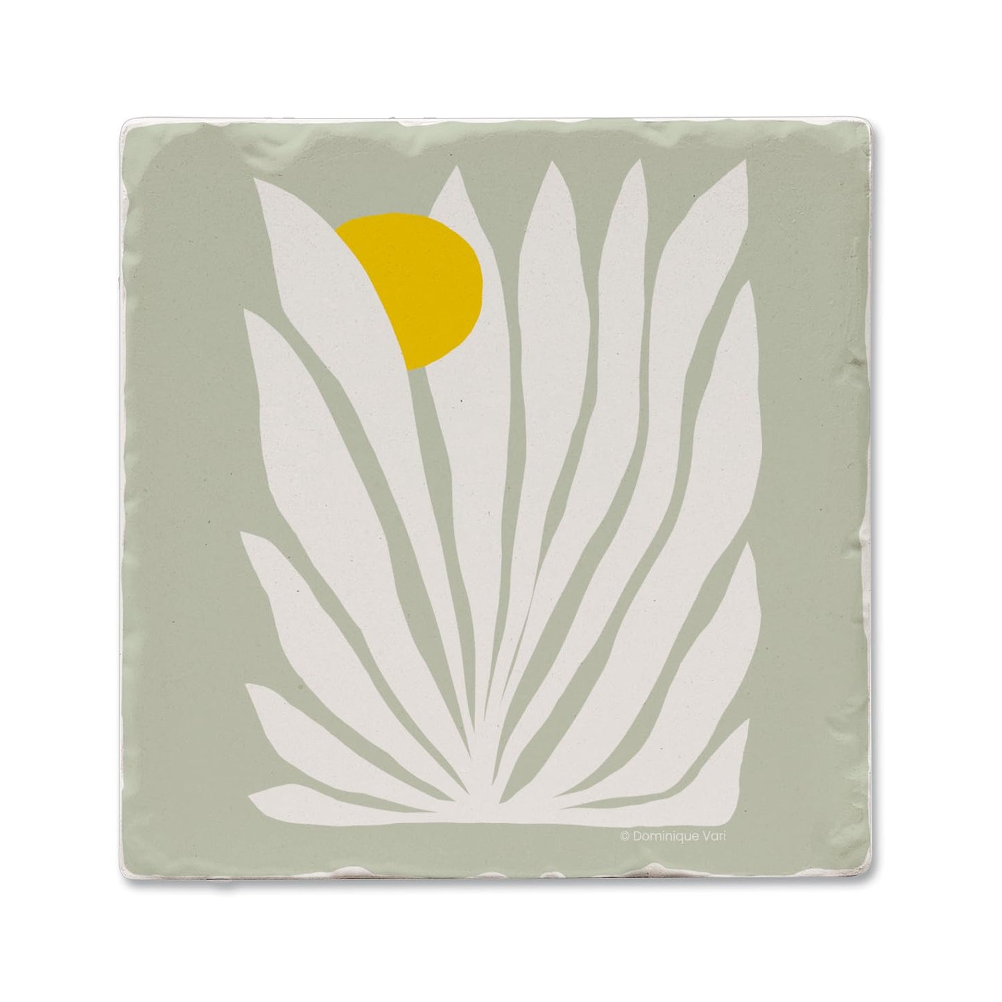 Thirstystone Mint Fan Leaf Single Tumbled Tile Stone Coaster with Protective Cork Backing Manufactured in The USA 4" Square, Colorful, Artistiic, Easily Wipes Clean