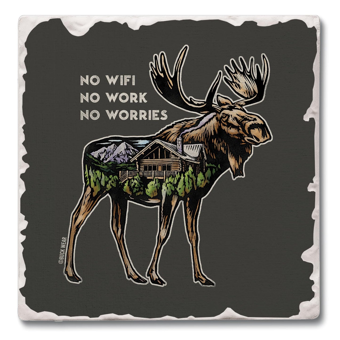 Thirstystone No Worries Single Tumbled Tile Stone Coaster with Protective Cork Backing Manufactured in The USA 4" Square