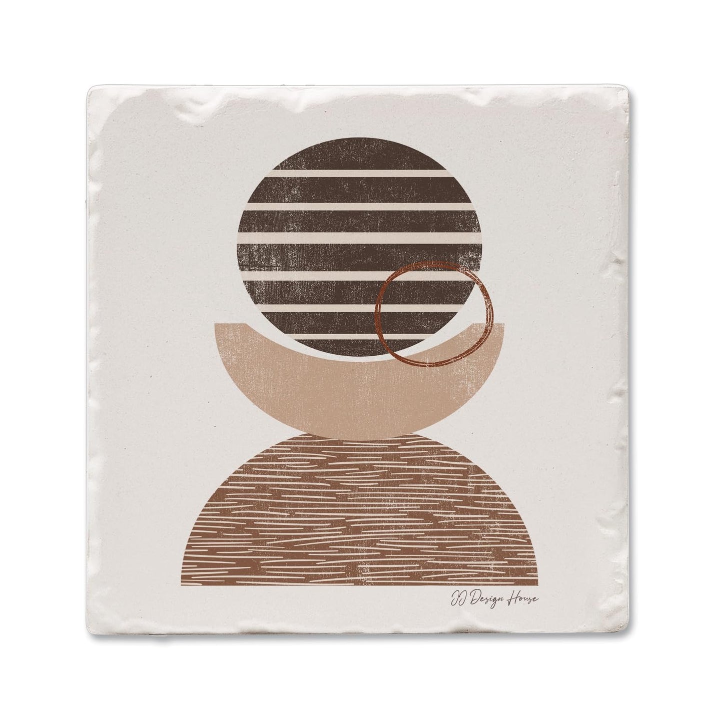 Thirstystone Geometric Mocha Single Tumbled Tile Stone Coaster with Protective Cork Backing Manufactured in The USA 4" Square, Colorful, Artistiic, Easily Wipes Clean
