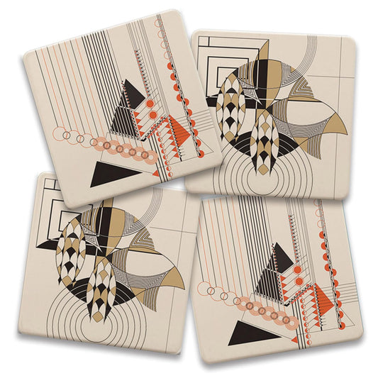 Frank Lloyd Wright's Eugene Masselink Geometric Adornment 4 Pack Assorted Stone Coasters Manufactured in the USA