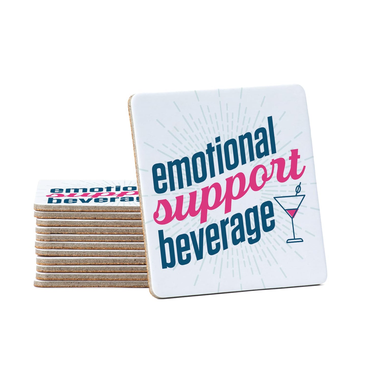 Thirstystone Emotional Support Beverage 12-Pack Cork Back Paper Bar Coasters Made in The USA Humourous Quotes Attractive Designs