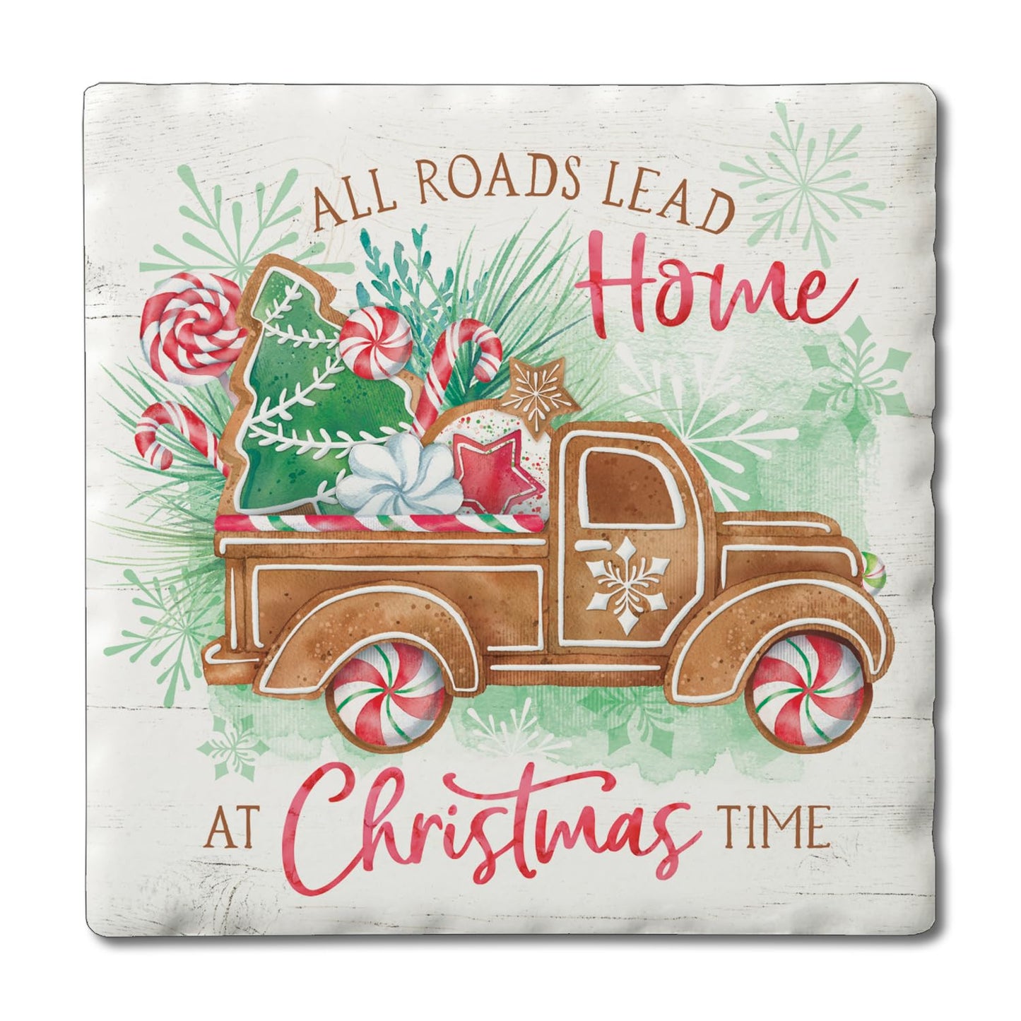 Thirstystone All Roads Lead Home Single Tumbled Tile Stone Coaster with Protective Cork Backing Manufactured in The USA 4" Square, Artistic, Easily Wipes Clean