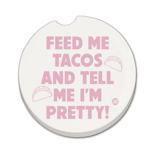 Thirstystone Feed Me Tacos Single Absorbent Stone Car Coaster 2.6” Diameter Manufactured in the USA